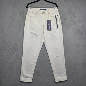 Indigo Rising Jeans Juniors 7‎ White High Rise Mom Fit Distressed Denim Classic